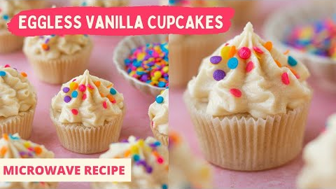 Eggless Vanilla Cupcakes in 90 seconds!! Best Vanilla Cupcakes in Microwave | Buttercream Frosting