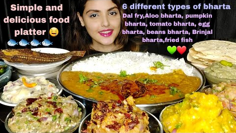 *Huge Bharta Platter* Dal Chawal, Aloo Bharta, Fried Fish,Messy Eating, Big Bites, ASMR Eating Show,