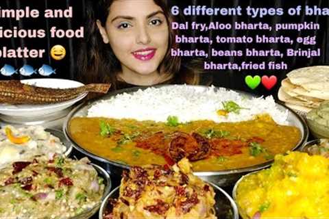 *Huge Bharta Platter* Dal Chawal, Aloo Bharta, Fried Fish,Messy Eating, Big Bites, ASMR Eating Show,