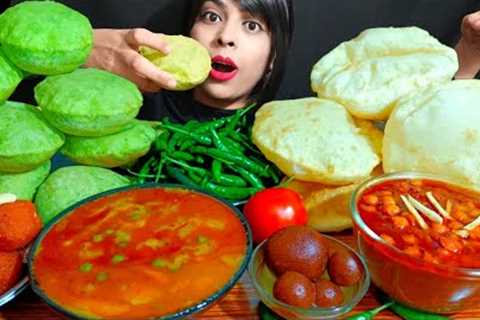 EATING) CHOLE BHATURE, ALOO MATOR KI SABJI, KACHORI, SWEETS  | #asmreating #mukbang #eatingshow