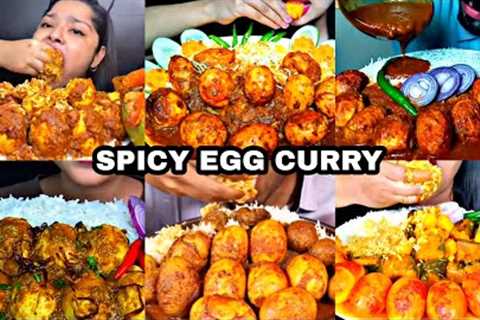 ASMR EATING SPICY EGG CURRY WITH RICE, CHICKEN, PRAWNS | BEST INDIAN FOOD MUKBANG |Foodie India|