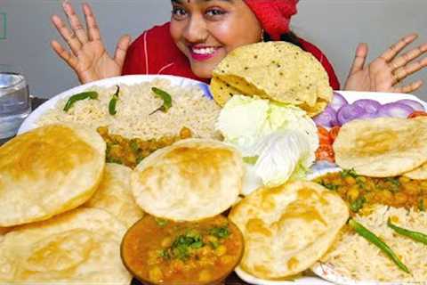 Mukbang Indian Food | Bengali Luchi Poori, Chole, Basmati Rice, Bhature, Papad, Salad Eating ASMR