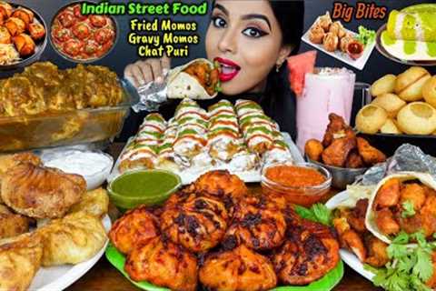 Eating Spicy Malai Chaap Roll,Fried Tandoori Chicken Momos,Tikka Wrap,Dahi Puri ASMR eating Mukbang