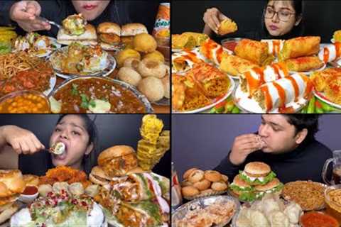 SPICY,🔥 INDIAN STREET FOOD MALAI CHAAP,DAHI PURI, SPRING ROLLS,BURGER ASMR EATING BY MUKBANGERS