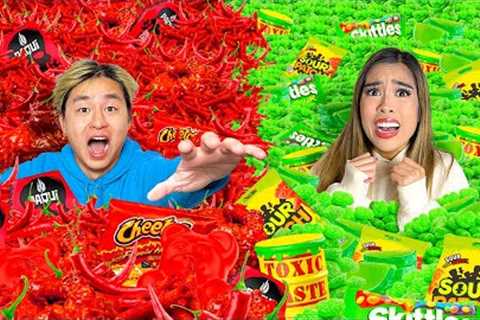 Eating 100 Spicy Vs 100 Sour Foods Challenge