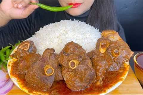 ASMR EATING SPICY MUTTON CURRY,LONG WHITE RICE,GREEN CHILLI *SPICY