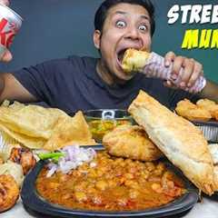 STREET FOOD MUKBANG!!! CHOLE BHATURE, MOMOS, PANEER ROLL, PATTIES, GOLGAPPE & DAHI BHALLA CHAT