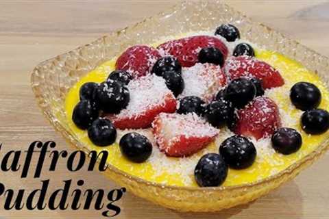 Unique Saffron Pudding Recipe | Creamy Dessert with Strawberry, Blueberry, and Coconut Topping