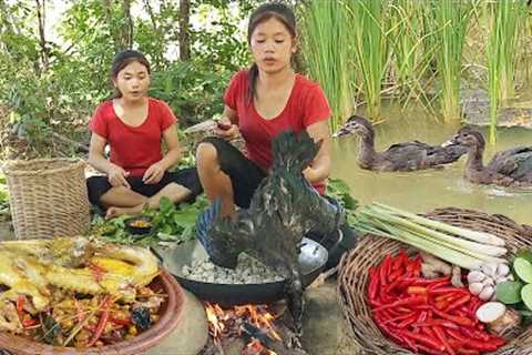 Duck curry spicy delicious for lunch, wild food recipes - Adventure in forest