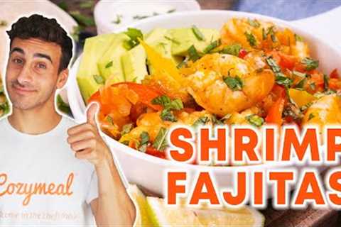SIZZLING Shrimp Fajitas Recipe Served With Avocado, Lime and Crema!