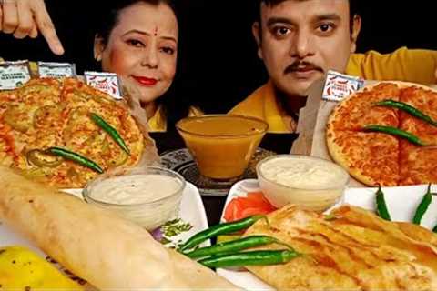 ASMR:SPICY🔥CHILLI MYSORE MASALA DOSA DOMINO''S PIZZA EATING CHALLENGE|INDIAN STREET..