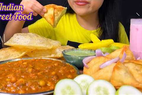Eating Chole Bhature , Samosa & Lassi | Indian Street Food | ASMR | MUKBANG | Big Bites |