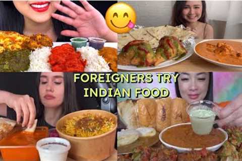 ASMR FOREIGNERS TRY INDIAN FOOD |  ASMR INDIAN FOOD MUKBANG | eating butter chicken,naan,samosa,😋🤤