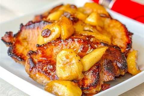 Brined Pan Seared Pork Chops with Maple Five Spice Apples