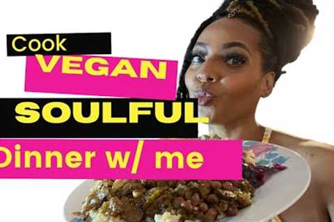 The Best Vegan Soul Food Dinner | Stewed Chicken|Spoon Bread|Field Peas and Okra| Purple Cabbage