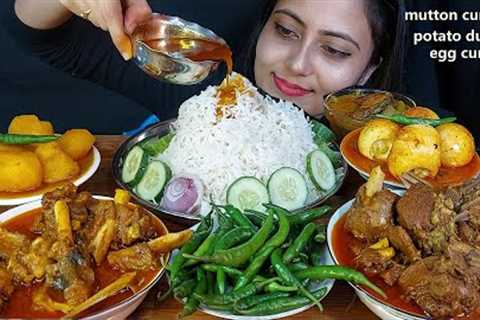 Indian Chilli Girl Eating Spicy Afgani Mutton Buna+Dum Potato+Egg Jhul+Fish Curry& Huge Chilli..