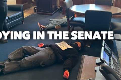 Die-in in the US Senate, plus a helicopter or two.