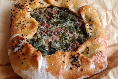 Türkish Pide with spinach and Sucuk