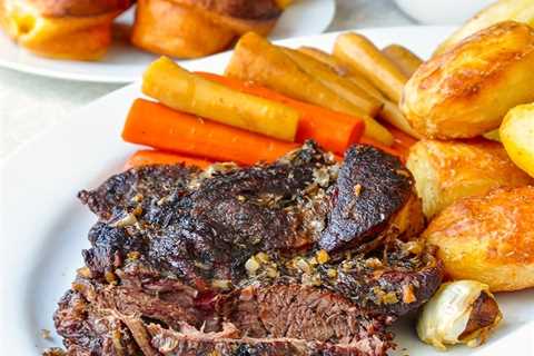 Burgundy Thyme Pot Roast with Yorkshire Pudding Popovers and English Style Roasted Potatoes